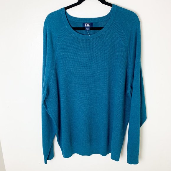 NWOT Cutter & Buck Men's Blue Lakemont Mixed Stitch Crew Long Sleeve Sweater 1XL - Picture 2 of 7